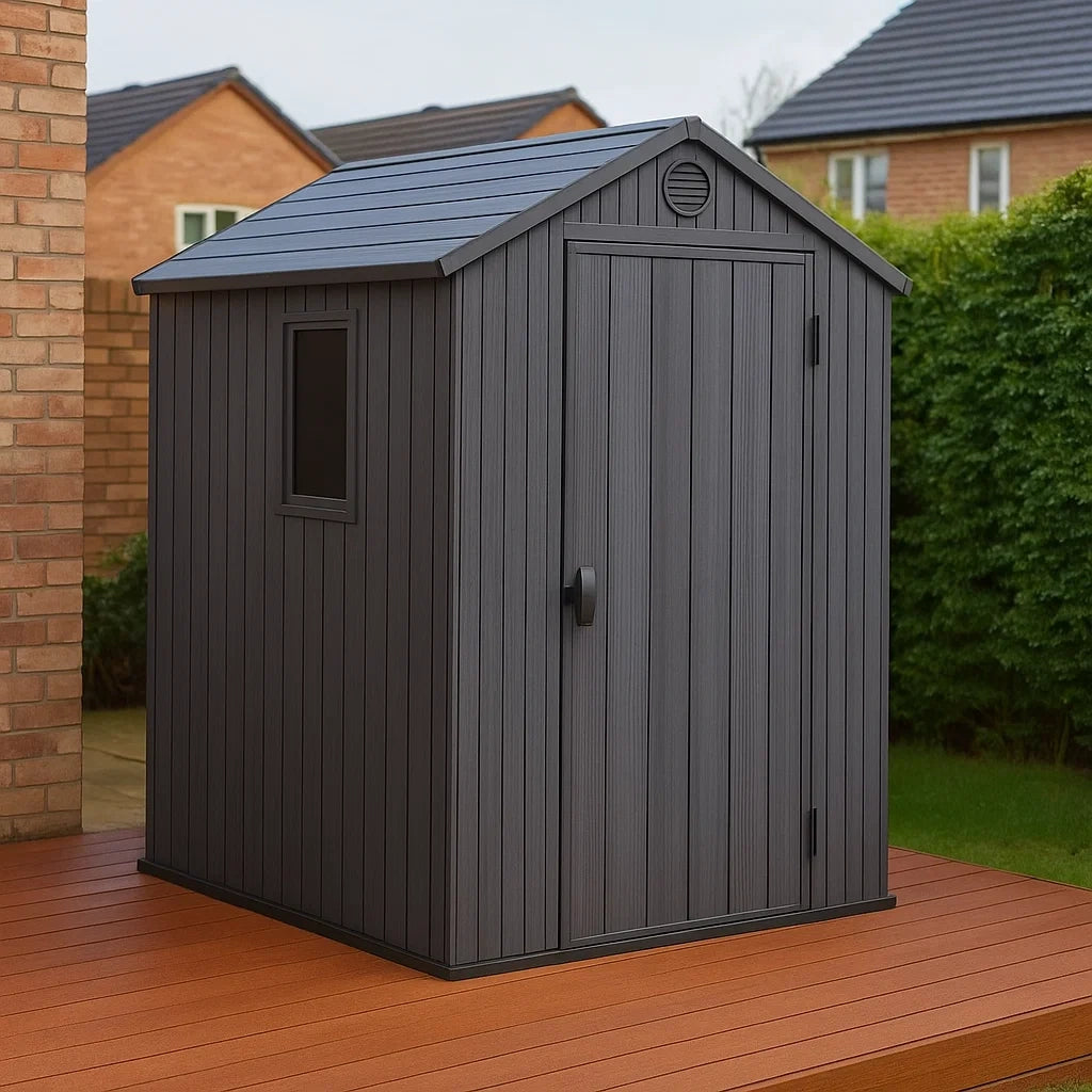 Abri de jardin résine avec porte et fenêtre,gris,résine,pour extérieur,126x185x205 cm