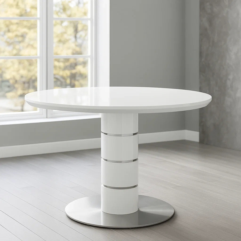 Table ronde,mdf et acier,adaptée à la cuisine,diamètre 120 cm,hauteur 76 cm