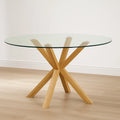 Table ronde,naturel clair,chêne et verre,adapté à la cuisine,diamètre 140 cm,hauteur 75 cm
