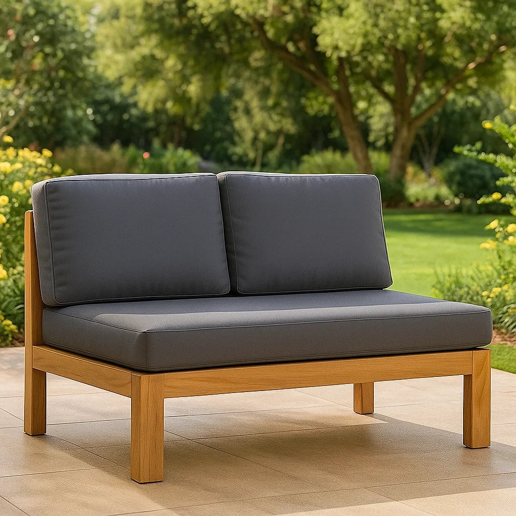 Canapé de jardin,2 places,teck et polyester,avec coussins déhoussables,pour extérieur,136x85x77 cm