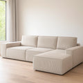 Canapé d'angle de salon,beige,polyester et bois,usage intérieur,358x167x85 cm