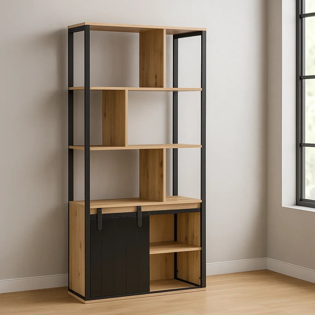 Bibliothèque,bois et acier,adapté au salon,80x35x180 cm