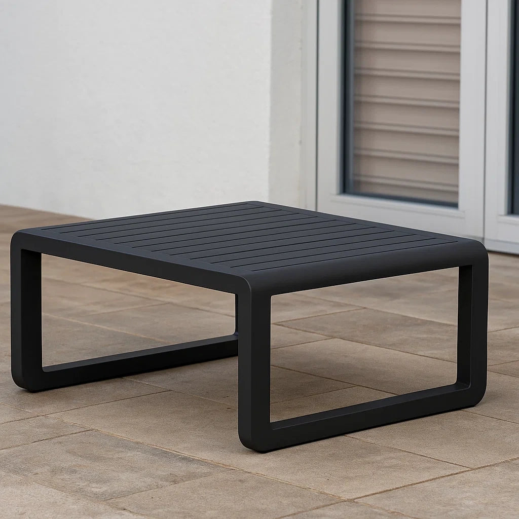 Table basse de jardin,table carrée à lattes,noir,aluminium,pour extérieur,80x50x30 cm