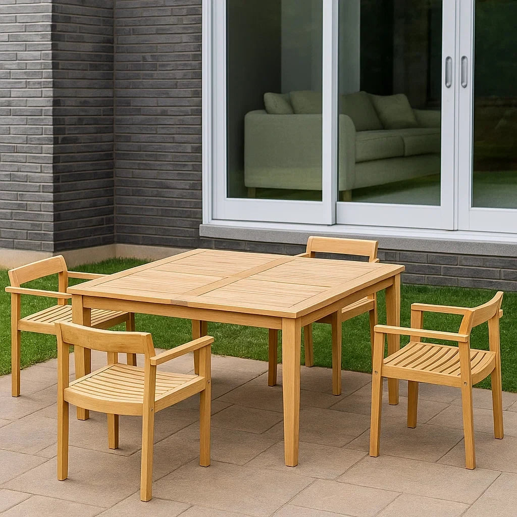 Ensemble table et chaise de jardin 4 places,fourni avec 1 table et 4 chaises,bois clair,teck,usage extérieur